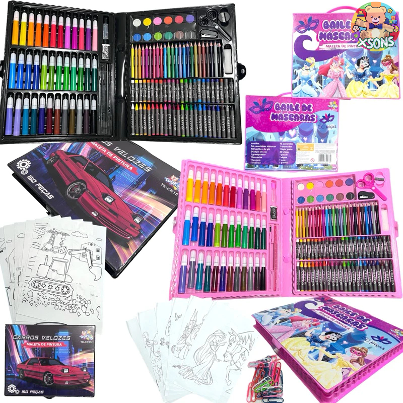 Maleta Infantil De Pintura 150 Peça Estojo Escolar Princesa