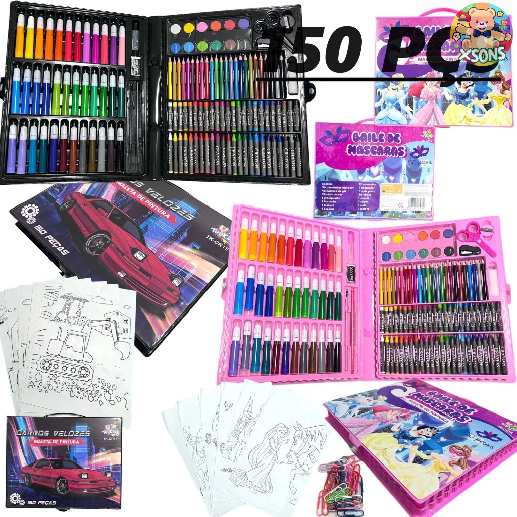 Maleta De Pintura Infantil Para Colorir Com Desenhos 150 Peças 86, 68, 48, 24 Kit Para Desenhar