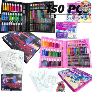 Maleta De Pintura Infantil Para Colorir Com Desenhos 150 Peças 86, 68, 48, 24 Kit Para Desenhar