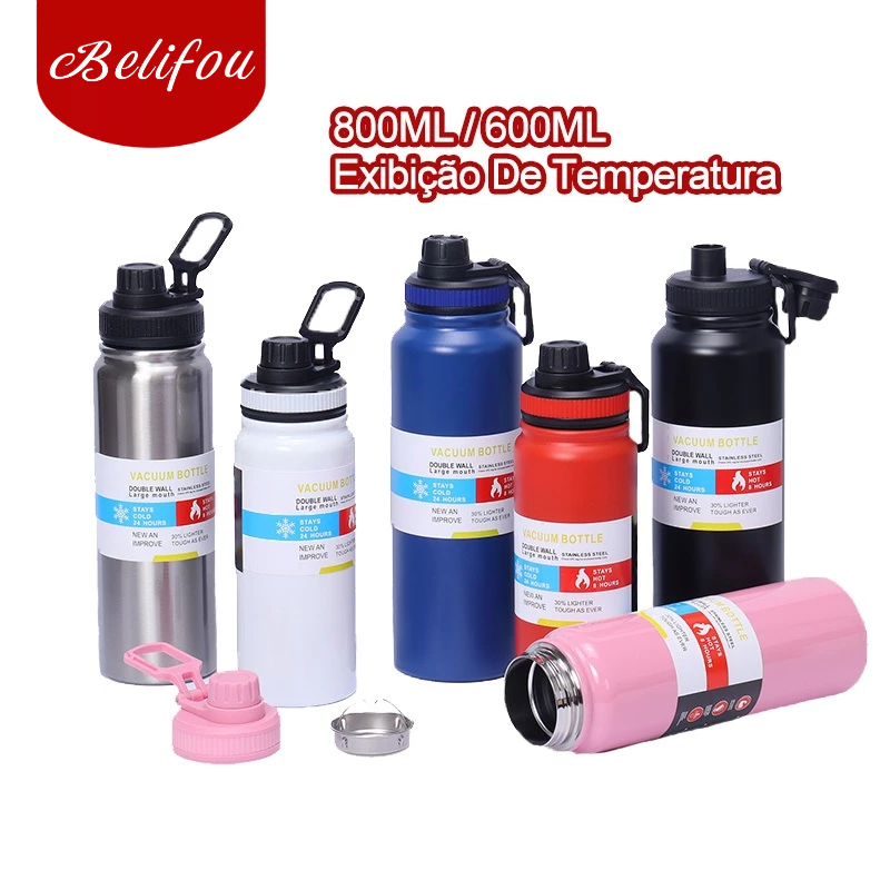 Belifou Garrafa Esportiva De 800 Ml Com Visor De Temperatura Adequada Para Atividades Ao Ar Livre - Home & Living