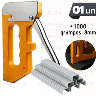 Grampeador Tapeceiro + 1.000 GRAMPOS ALTA PRESSÃO PROFISSIONAL Manual Aceita 4mm 6mm 8mm em Oferta na Shopee