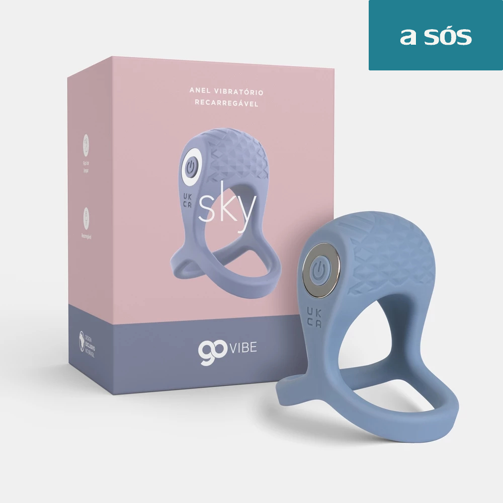 Anel Peniano Vibratório Silicone Macio Multivelocidade Recarregável Go Vibe Sky
