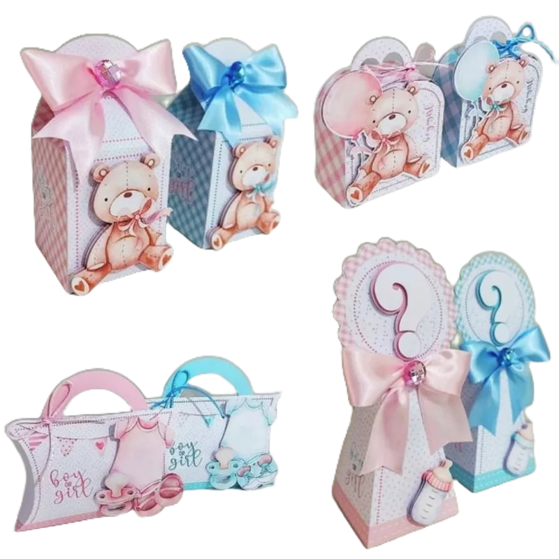 Kit  PEGUE E MONTE Mimos Personalizados Chá Revelação Lembrancinhas Caixinhas PEGUE E MONTE ursinho rosa e azul