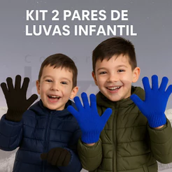 Kit 2 Pares de Luvas Infantil Inverno Menino Menina Térmica Quente Macia Elástica Confortável 3 a 9 Anos
