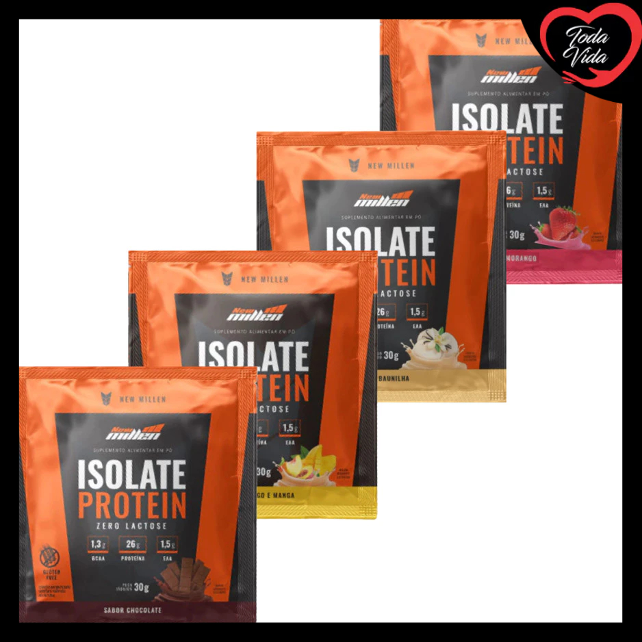 KIT 4 UN SACHE ISOLATE PROTEIN - ORIGEM BOVINA NEW MILLEN 30G em Oferta na Shopee