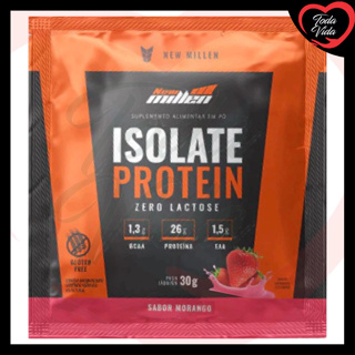 SACHE ISOLATE PROTEIN NEW MILLEN 30G - MORANGO - SEM GLUEIN - ORIGEM BOVINA em Oferta na Shopee