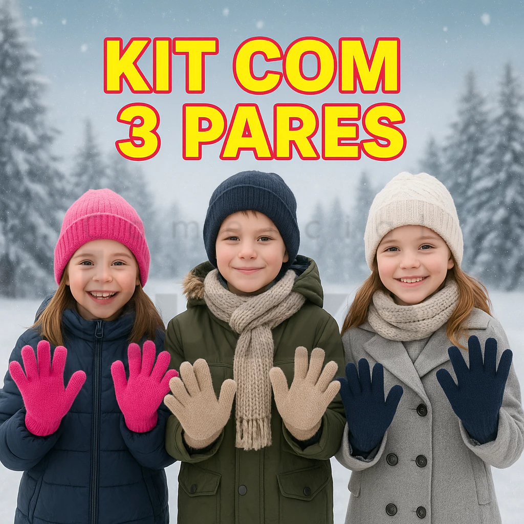 Luva Infantil Kit 3 Pares Menino Menina Moda Inverno Frio em Oferta na Shopee