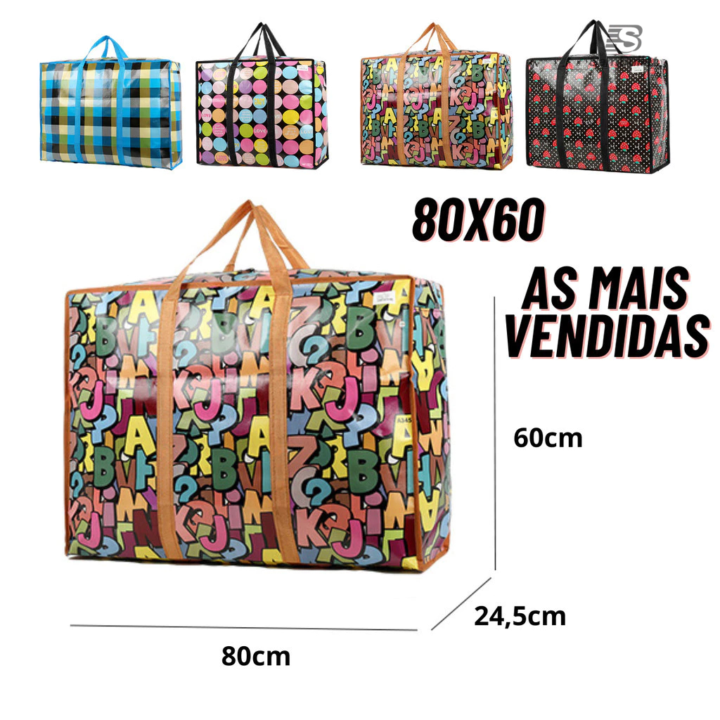 Sacola de Feira Grande Feira Zíper Impermeável Sacoleira Novos Modelos Média Pequena SB