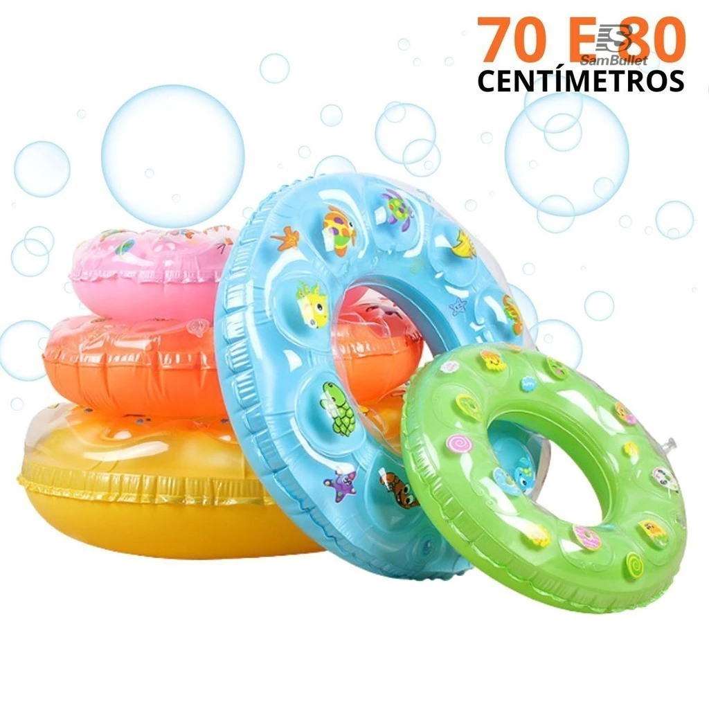 Boia Peixinho Infantil 70cm 80 cm Circular Inflável Proteção Praia Piscina Desenhos Sambullet
