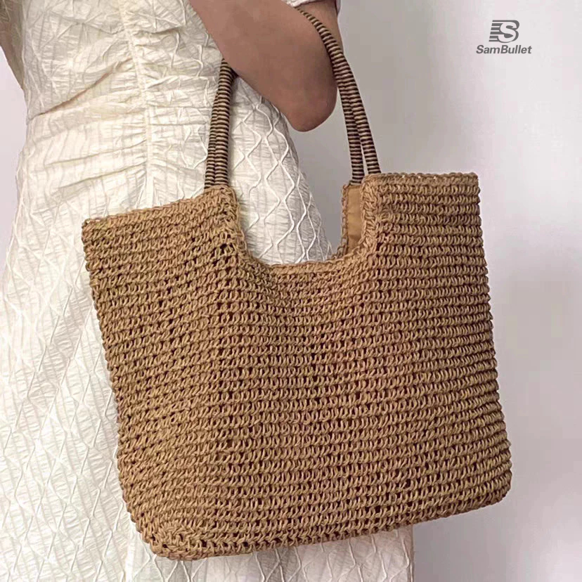 Bolsa Feminina de Palha Grande Bolsa de Praia com Alça Transversal Tote SZJ-68015 Sambullet
