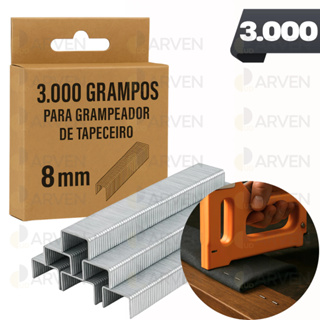 Caixa de Grampo 8mm 3.000 GRAMPOS Para Grampeador Tapeceiro em Oferta na Shopee