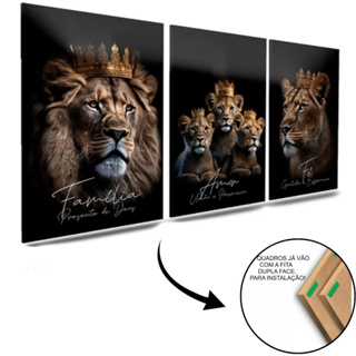 Quadro Decorativo 3 Peças Familia De Leões 3 Filhotes  Quarto Sala Escritório em Oferta na Shopee