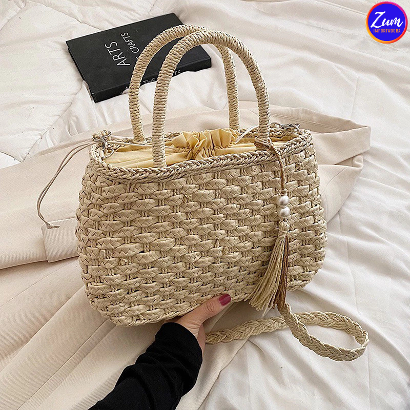 Bolsa de Palha Praia Feminina com Alça Leve e Estilosa para qualquer ocasião Look Verão Blogueira SZJ-68017 em Oferta na Shopee