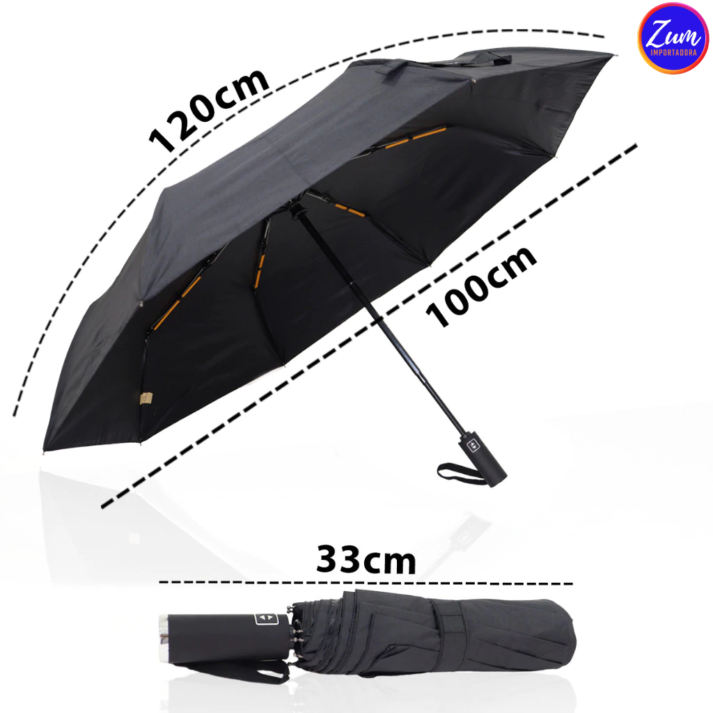 Guarda Chuva Automático Abre e Fecha Grande Reforçado Contra Vento Com Proteção Solar Blackout Haste Dupla Cabe na Bolsa