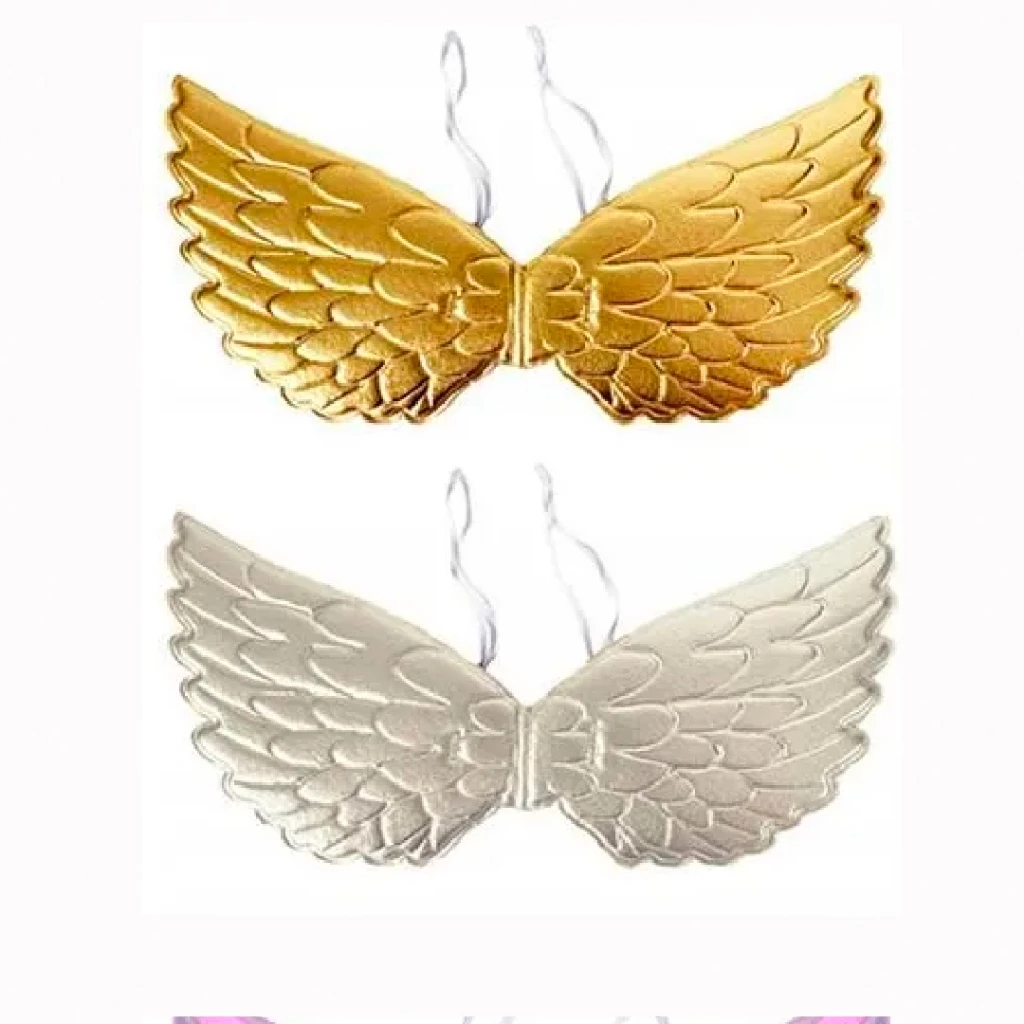 Asa de Anjo Metalizadas Dourada/Prata Fantasia Infantil