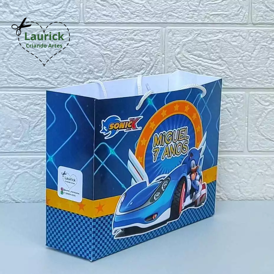 Sacolinha M horizontal Sonic Personalizada Festa Infantil Lembrancinha Pegue e Monte