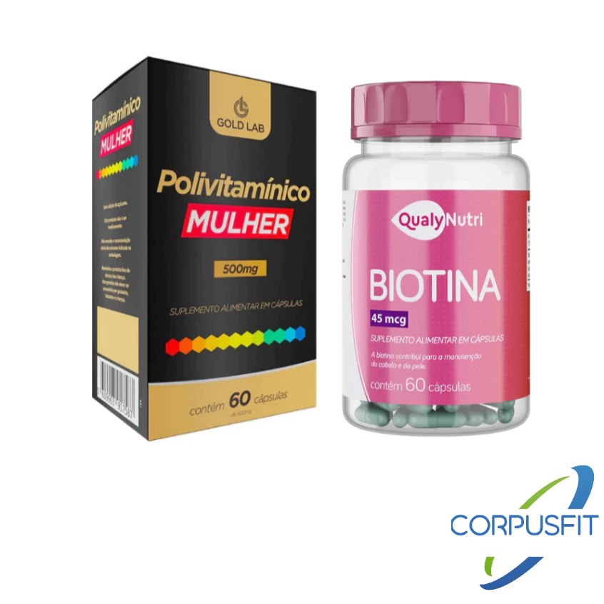 Polivitamínico Mulher + Biotina Cabelos e Unhas 60 Cápsulas cada