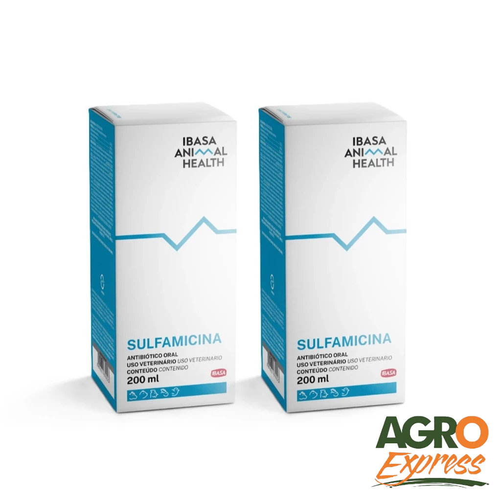 Kit 2 Sulfamicina Ibasa 200ml Antibiótico Oral Aves Suínos