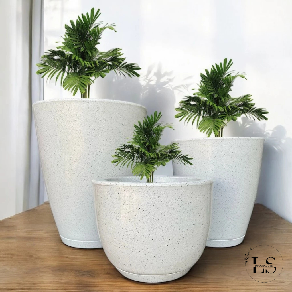 Kit 3 Vasos Planta Flor Casa Polietileno Coluna Bojo Lisa Polida N°1 N°2 + Bojo Liso N°1 C...