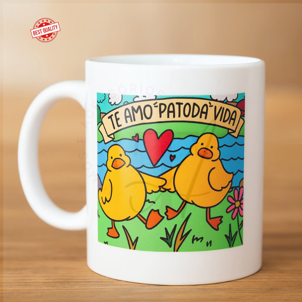 Caneca xícara de cerâmica porcelana Personalizada Pato Vida Te amo em Oferta na Shopee