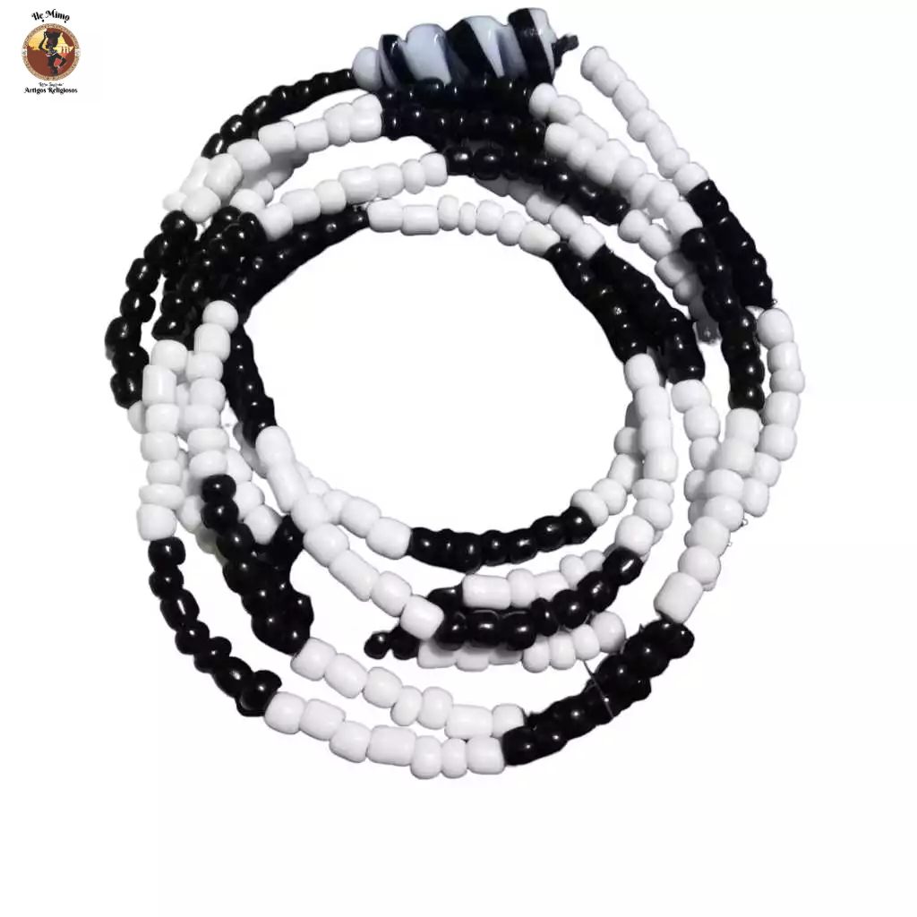 Guia de Exu Tranca Rua Miçanga de Contas Preta e Branca C/Cristal - Umbanda Candomblé em Oferta na Shopee