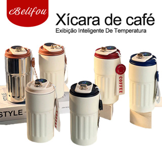 Belifou 450ml Copo Térmico Cafe personalizado Inox Portátil tampa Com LED Temperatura Antivazamento em Oferta na Shopee