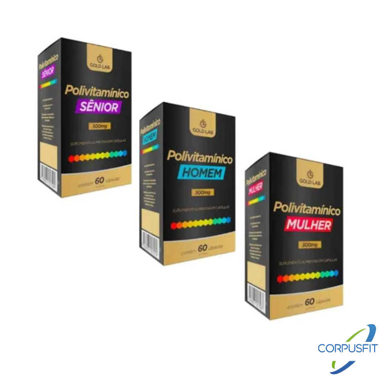 Kit Familia 3 Polivitamínicos Homem + Mulher + Senior 60 cápsulas Gold Lab