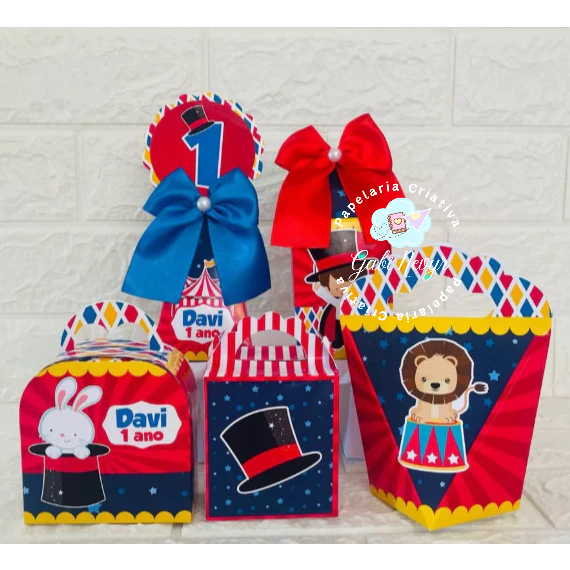 Kit Festa Personalizados Circo Menino | Lembrancinhas festa infantil | Caixinhas para festa - PEGUE E MONTE