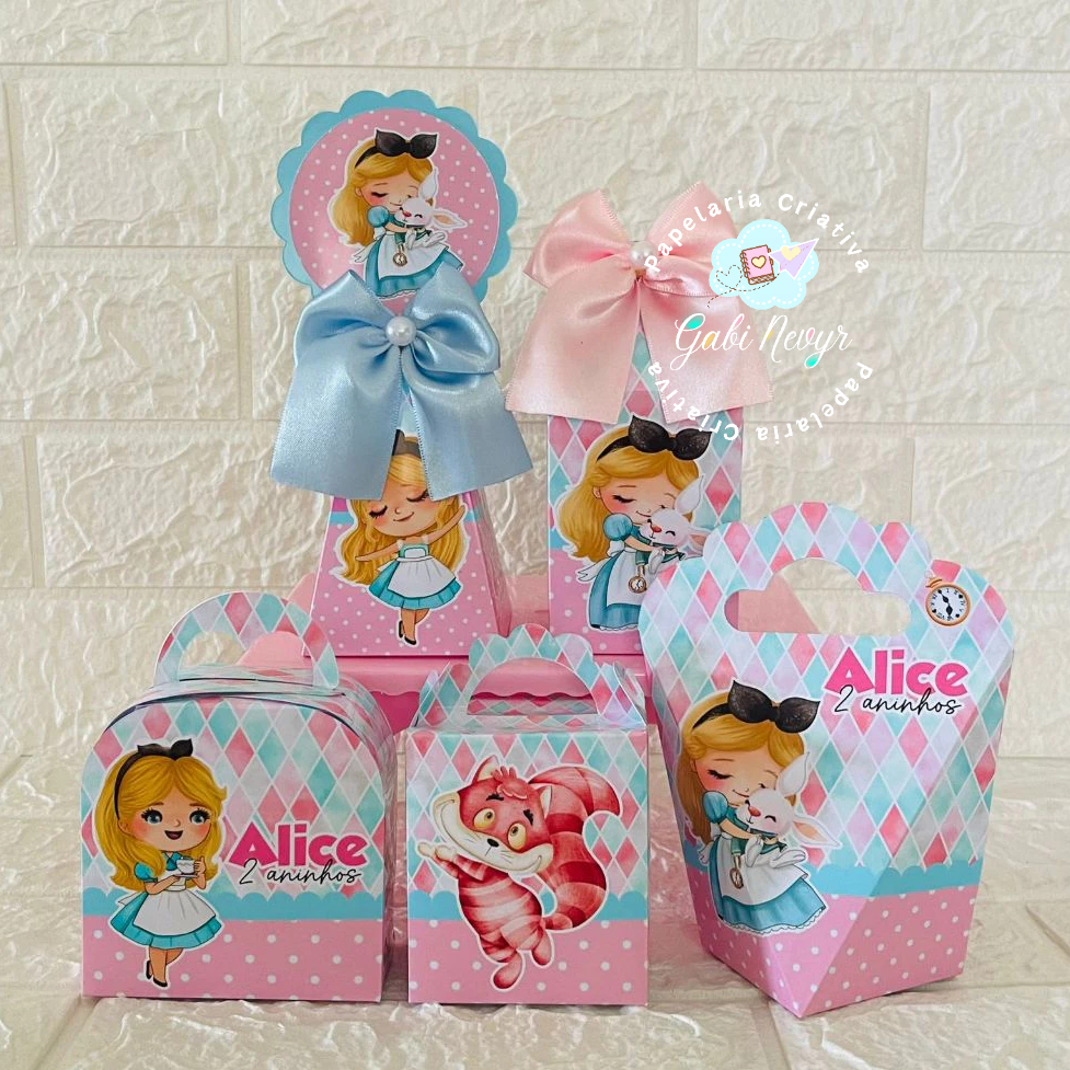 Kit Festa Personalizados Alice no pais das maravilhas| Lembrancinhas | Mimos | Caixinhas para festa - PEGUE E MONTE