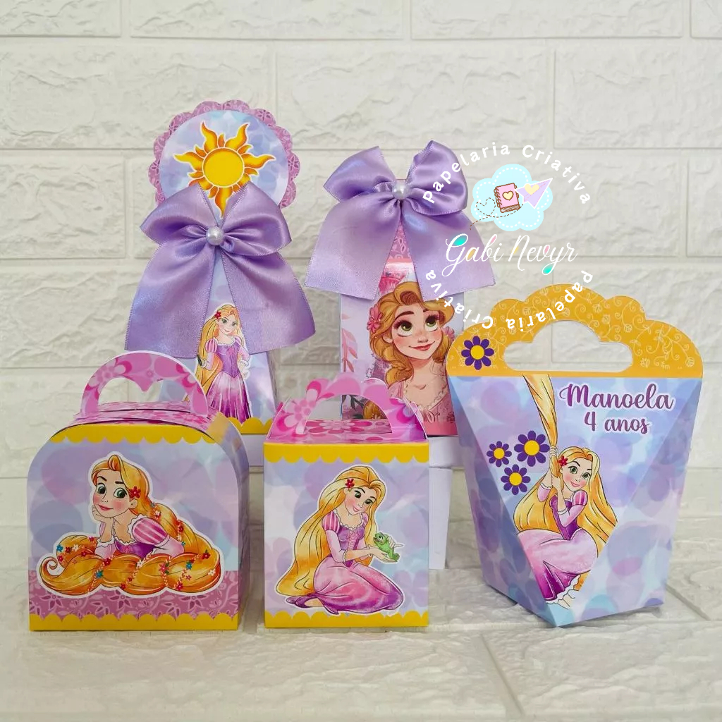 Kit Festa Rapunzel Aquarela Enrolados Personalizados| Lembrancinhas Caixinhas de Aniversário - PEGUE E MONTE