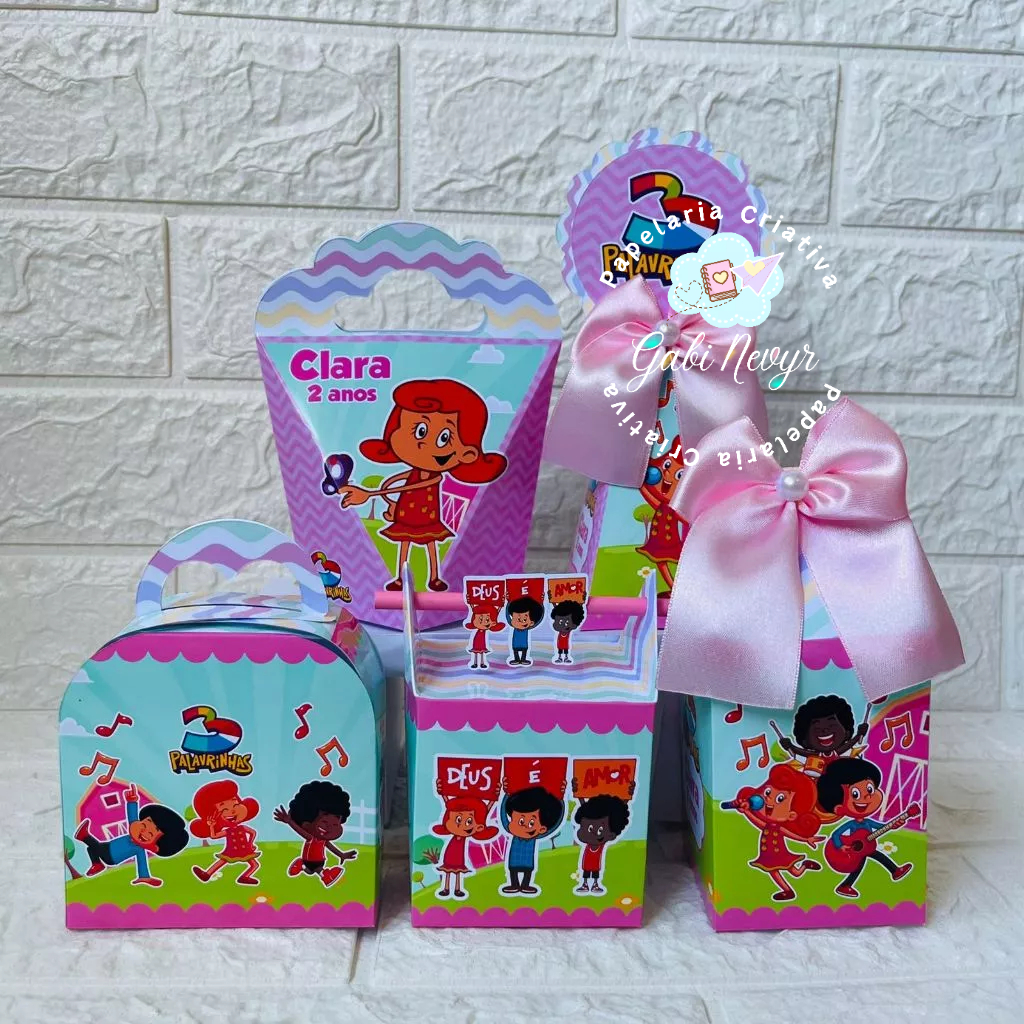 Kit Festa Personalizados 3 palavrinhas Rosa menina| Lembrancinhas | Mimo | Caixinhas para festa - PEGUE E MONTE