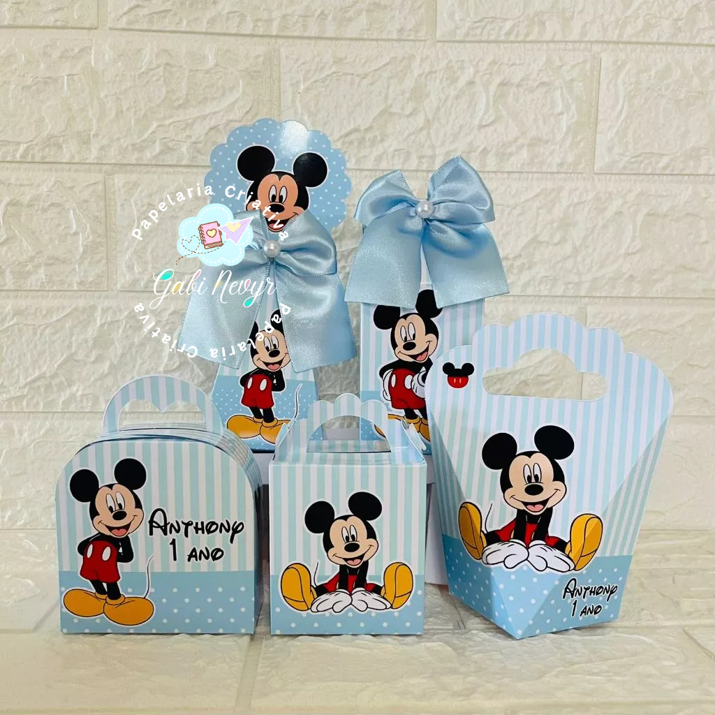 Kit Festa Personalizados Mickey Azul Menino| Lembrancinhas | Mimo | Caixinhas para festa - PEGUE E MONTE em Oferta na Shopee
