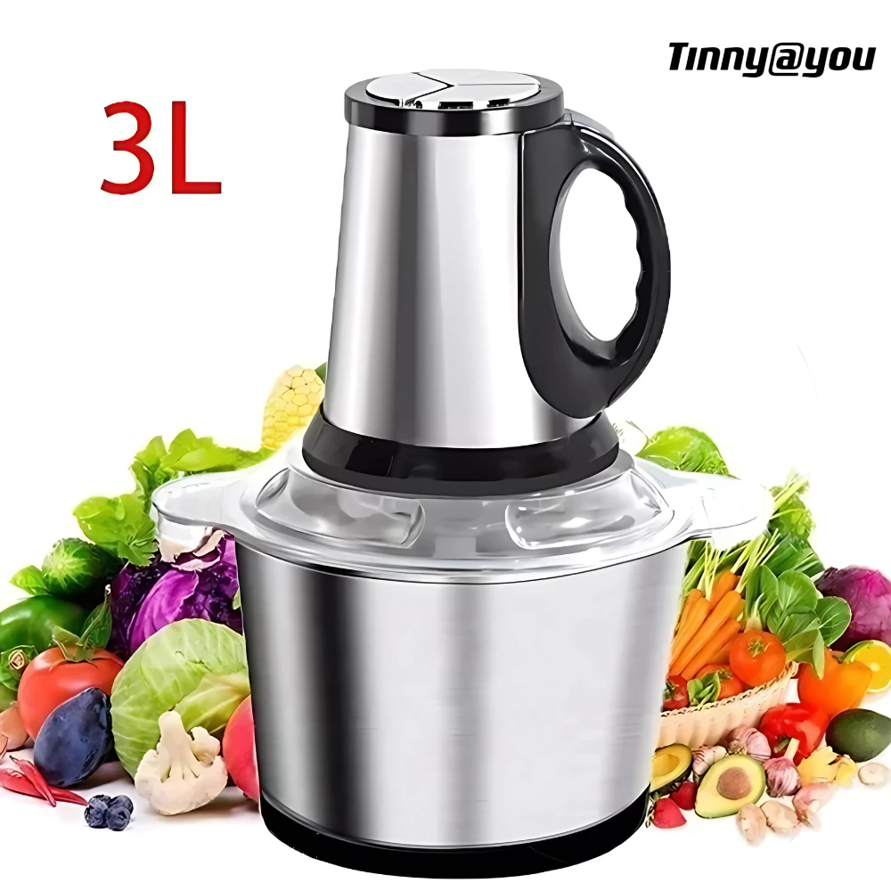 Multiprocessador Elétrico de Alimentos 2L ou 3L • Tritura Carnes e Legumes • Potente e Cor Metalizada
