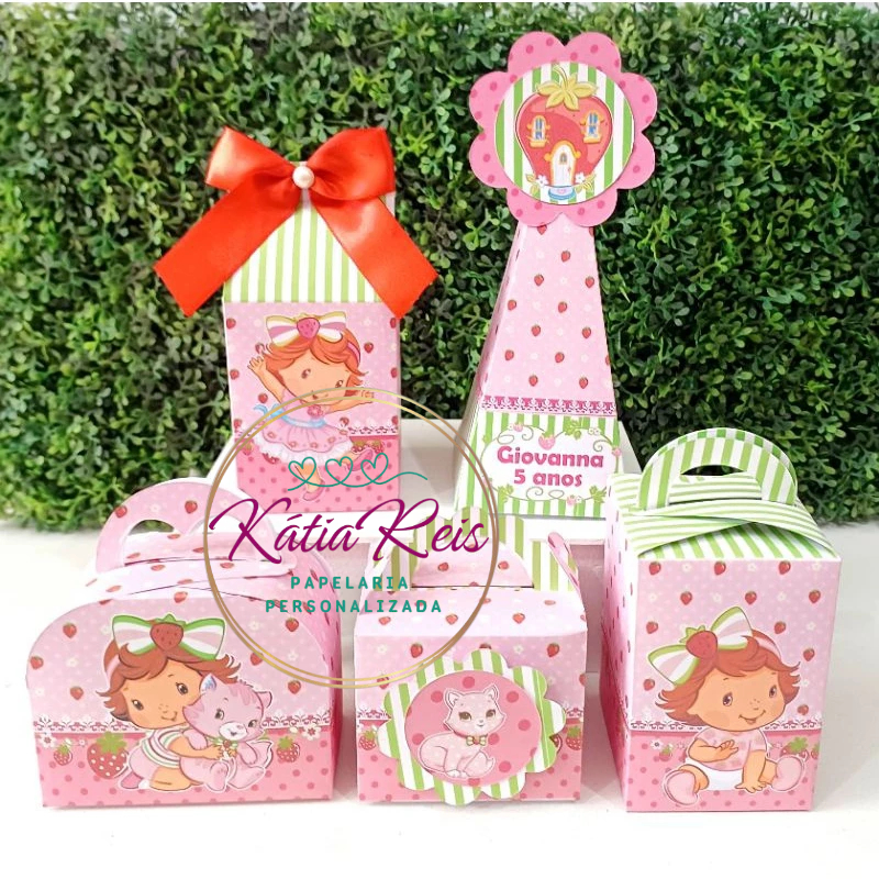 KIT CAIXINHAS PERSONALIZADAS MORANGUINHO BABY LEMBRANCINHA  FESTA INFANTIL/ANIVERSÁRIO/PEGUE E MONTE