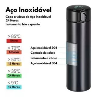 Térmica Garrafa com   Sensor de Temperatura Digital Inox Café Bebidas 500ml