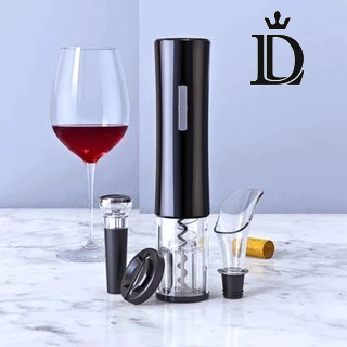 Abridor De Vinho Elétrico A Pilhas Com Acessórios Premium Preto com prata