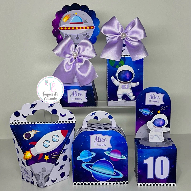 Kit Caixinhas Personalizadas Tema Astronauta menina para Lembrancinhas para Festa Infantil