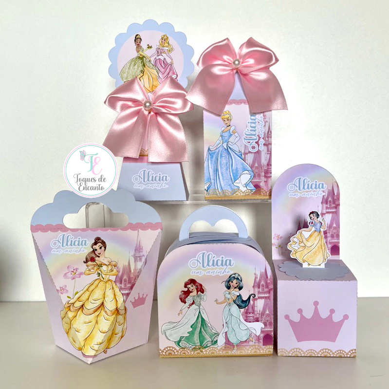 Kit Caixinhas Personalizadas princesas disney aquarela para Lembrancinhas para Festa Infantil