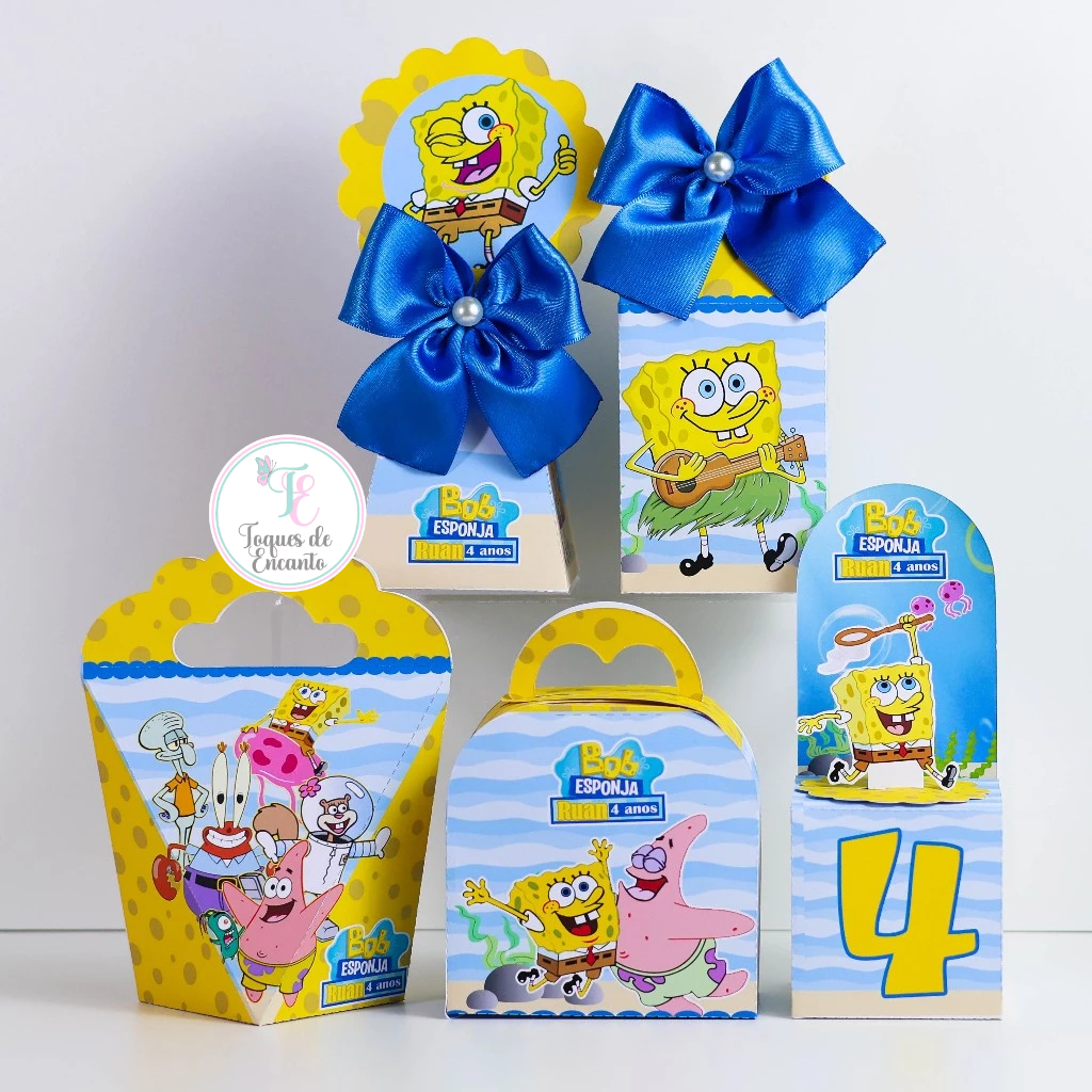 Kit Caixinhas Personalizadas Tema Bob Esponja para Lembrancinhas para Festa Infantil