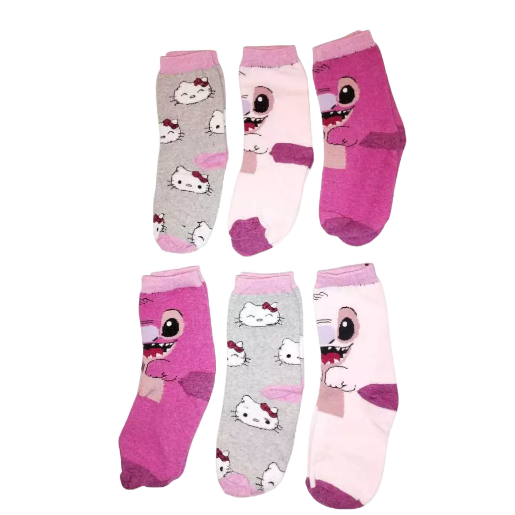 Kit 3 Pares Meia Infantil Menina Personagens  Algodão