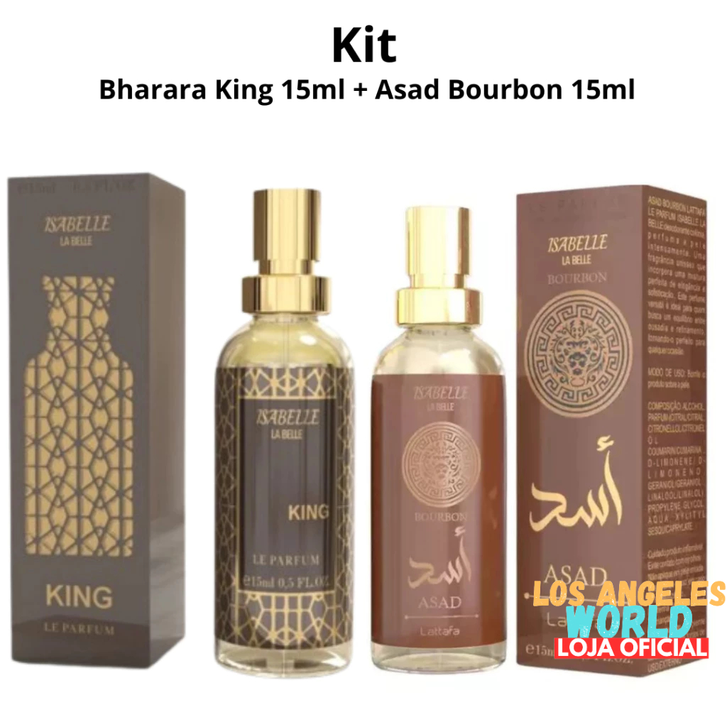 Kit Perfume Árabe Bharara King e Asad Bourbon 15ml - Isabelle La Belle alta fixação de Bolsa