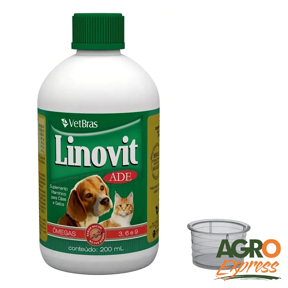 Linovit 200ml Suplemento Vitaminico ADE Fortalece a Imunidade Cães e Gatos - VetBras