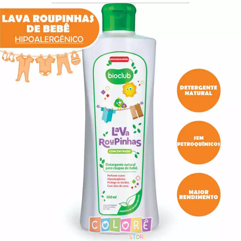 Lava Roupas de Bebê Concentrado Detergente Natural Hipoalergênico Roupinhas Criança 500 ml
