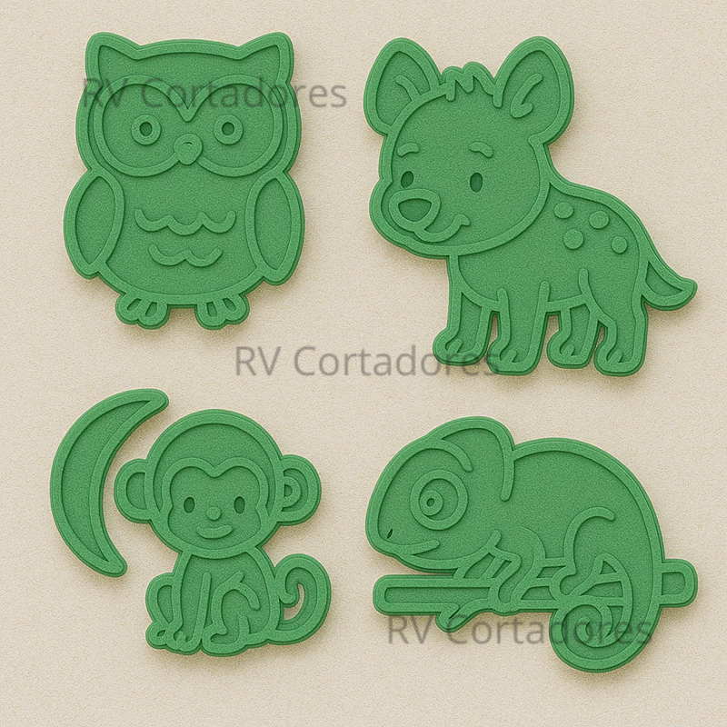 Cortadores Safari - Kit Coruja - Pasta Americana molde Biscuit Marcador Biscoito