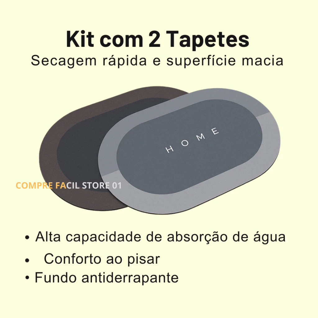 Kit 2 Tapete Banho Oval Piso Banheiro Antiderrapante Absorvente Secagem Rápida Conforto Sortidos