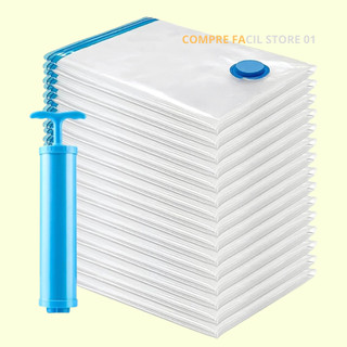Kit Sacos Organizadores A Vácuo 3 Un 80x120 + Bomba Para Organizar Roupas Mala Viagem Guarda Roupas