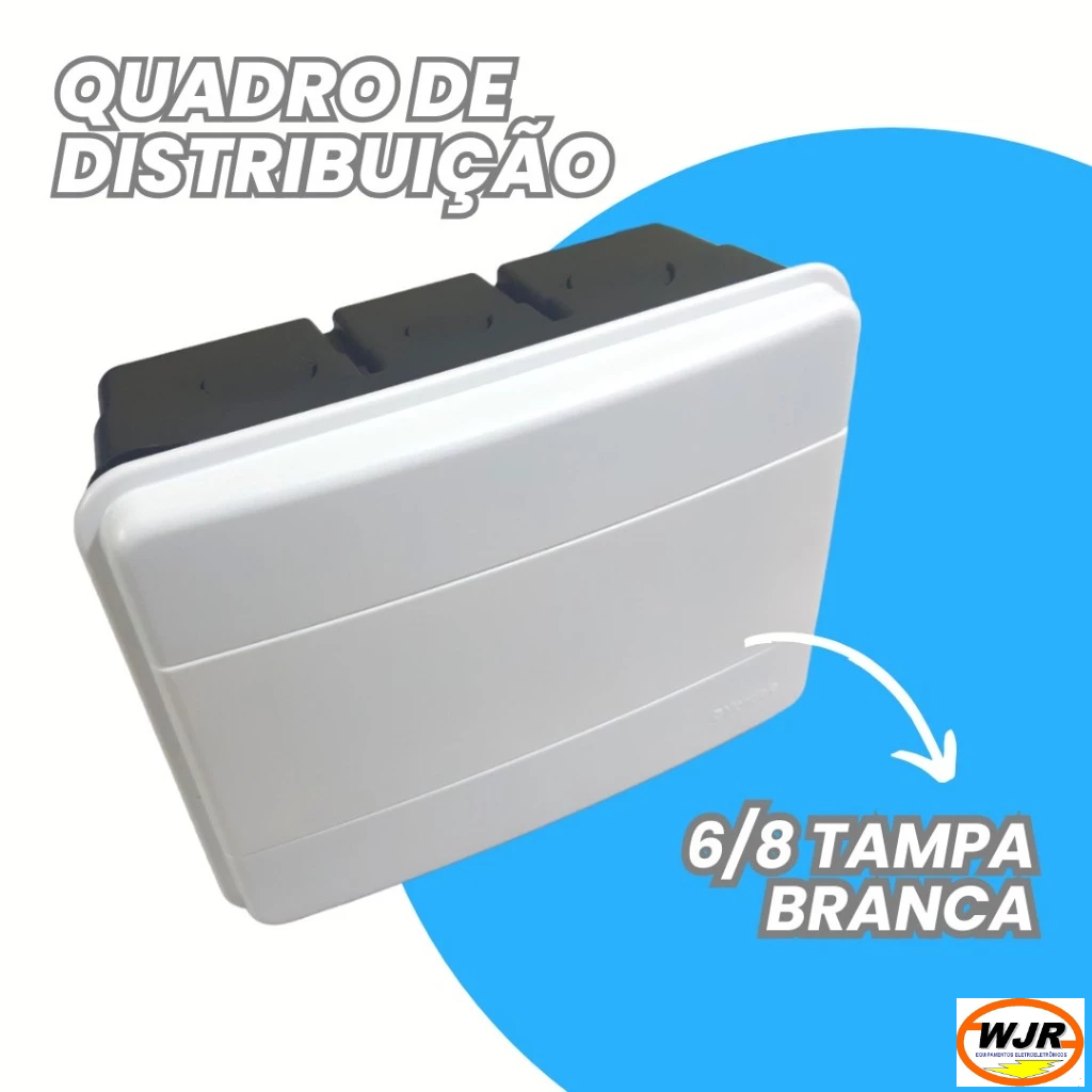 Quadro Distribuição de Embutir para 8 disjuntores com porta reversível Branco.