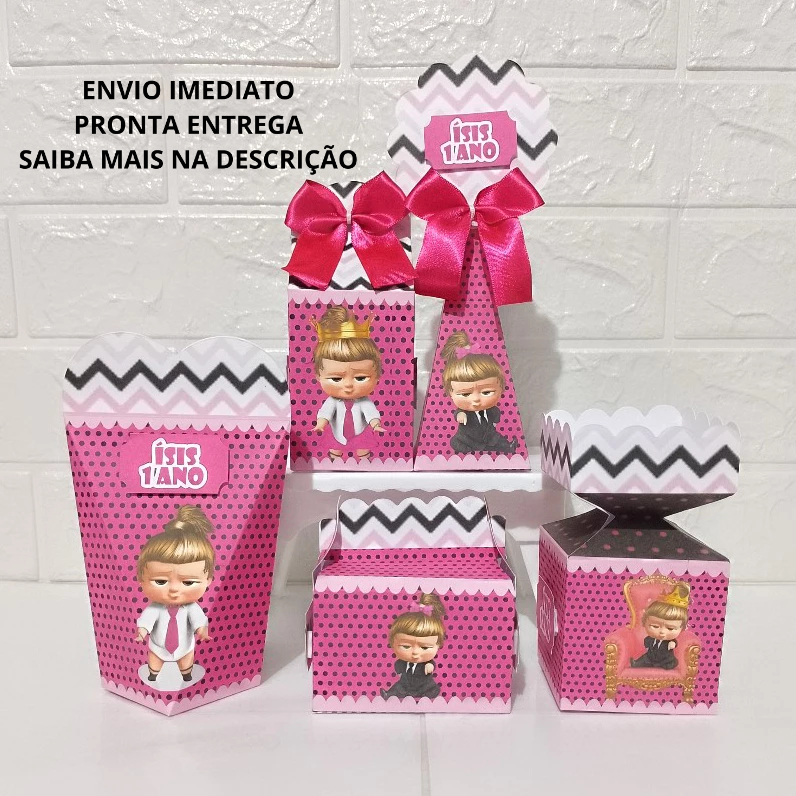 Kit pegue e monte de lembrancinhas/caixinhas personalizadas festa aniversário Poderosa Chefinha (PRONTA ENTREGA)