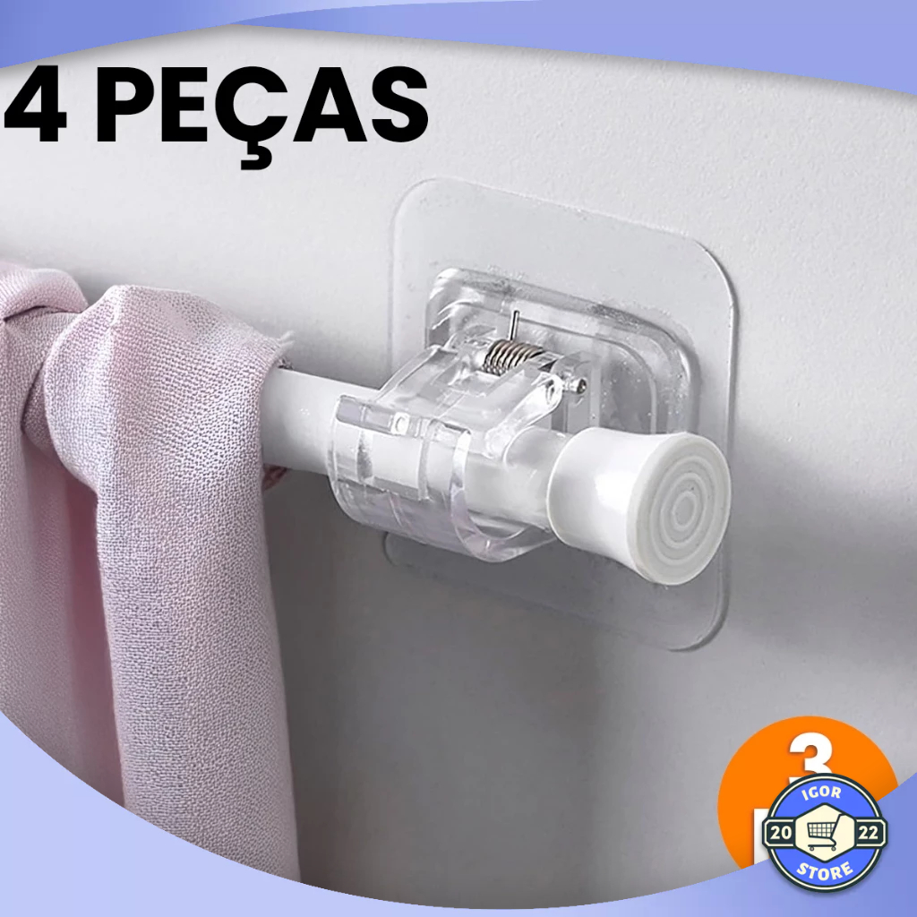 Kit 4 Unidades Ganchos Adesivo Suporte Para Cortina Varão Sem Furar Parede Envio Imediato