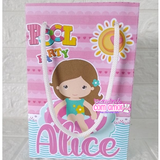 Sacolinhas primeira Pool Party /Lembrancinhas/Festa infantil/Aniversário/ Personalizado